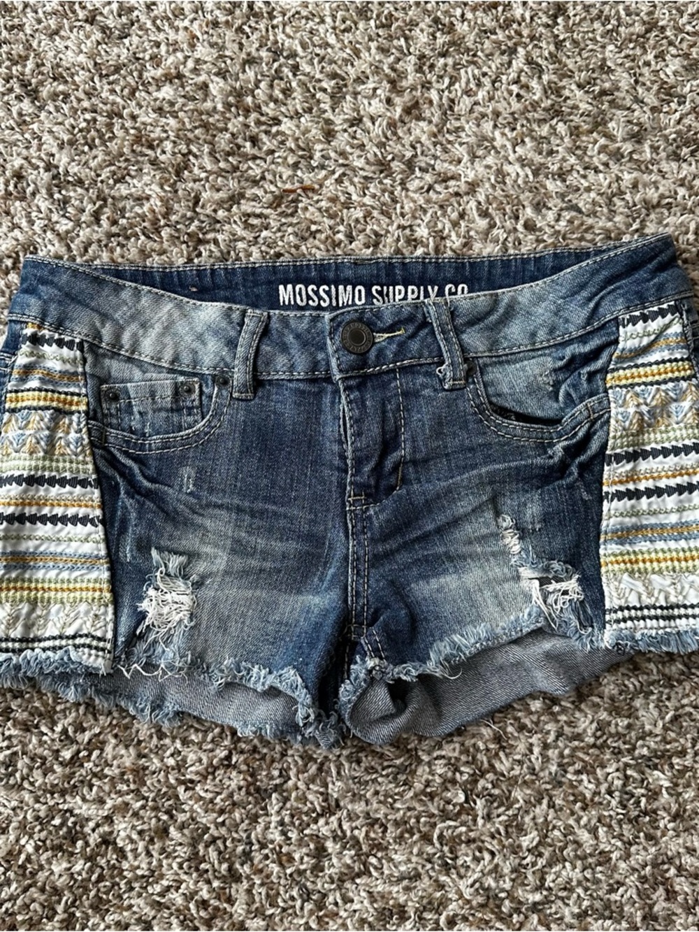 Mossimo Supply Co. Distressed Denim Shorts with Striped Side Panels - Blue